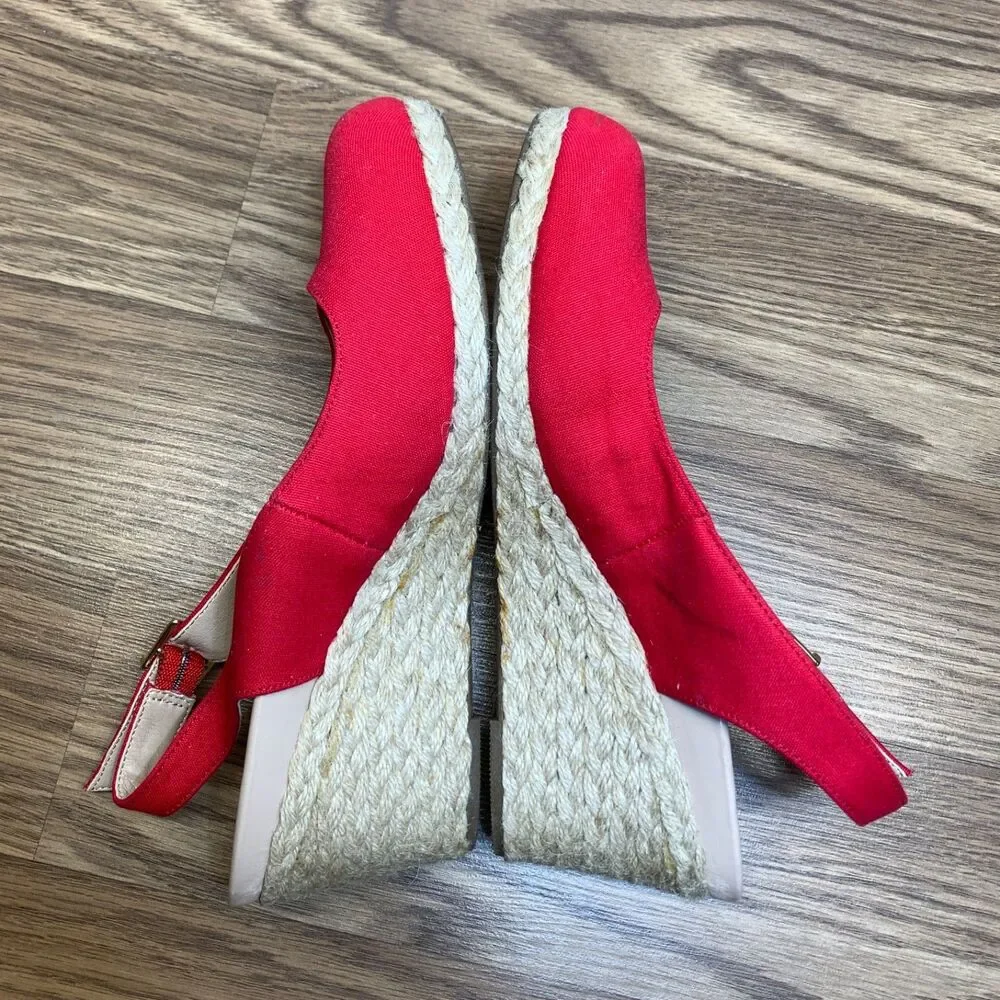 Vionic Caralina Espadrilles Wedge‎ Jute Slingback Women Red Shoes Heels 9.5 Wide